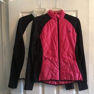 𝅺2 CHAMPION PERFORMAX RUNNING JACKETS ZIP UP SIZE M CORAL & WHITE BLACK